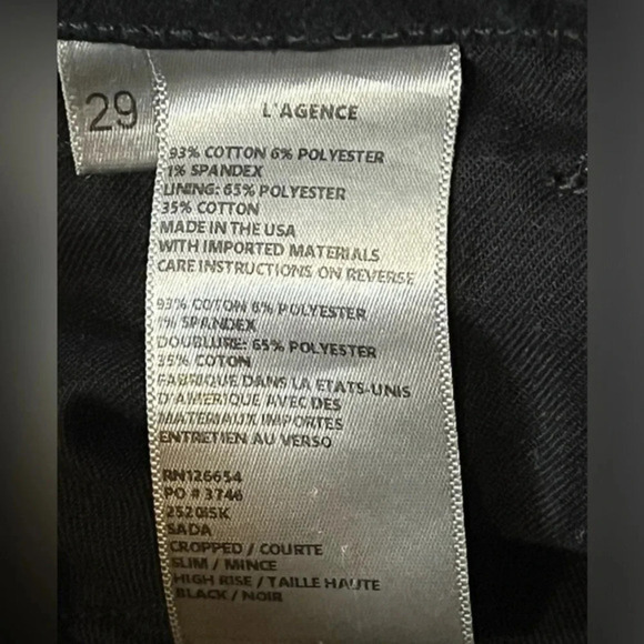 L'AGENCE High Rise Slim Cropped Jeans Black Contemporary Raw Hem Size 29 - Picture 10 of 13